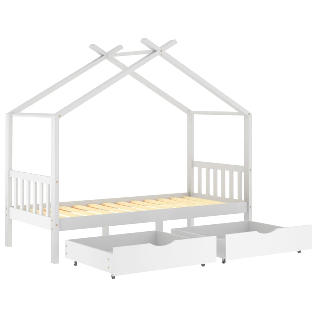 Kinderbett mit Schubladen Weiss Massivholz Kiefer 90x200 cm
