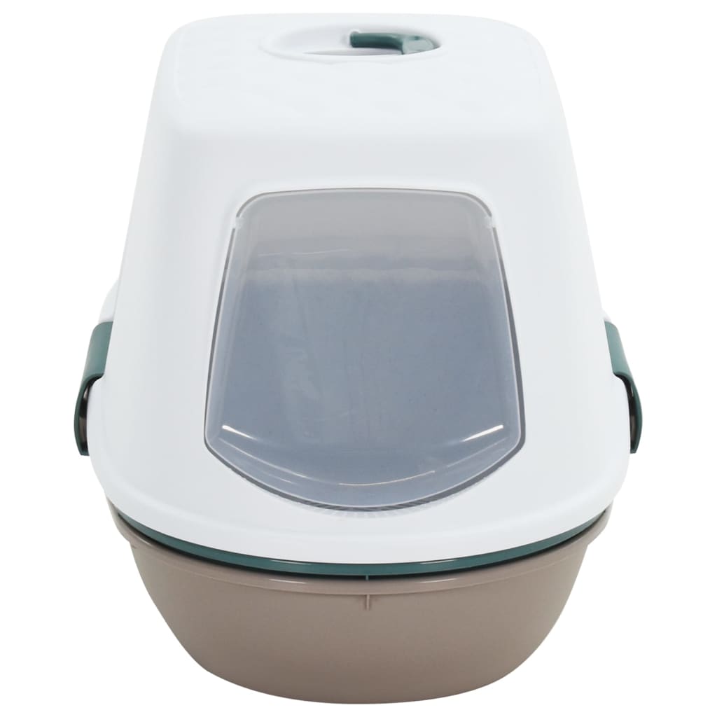 Cat Litter Tray with Cover White and Brown 58.5x39.5x43 cm PP