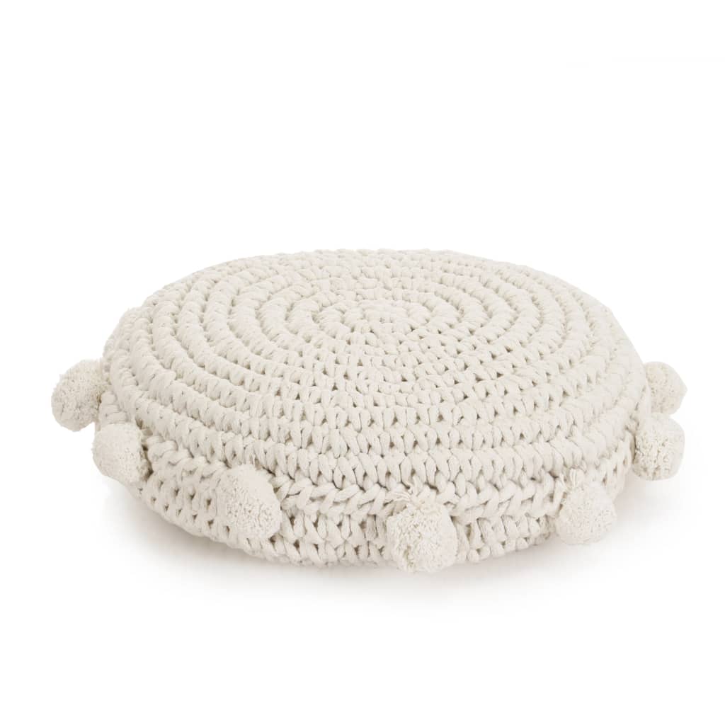 Floor Cushion Round Knitted Cotton 45 cm White