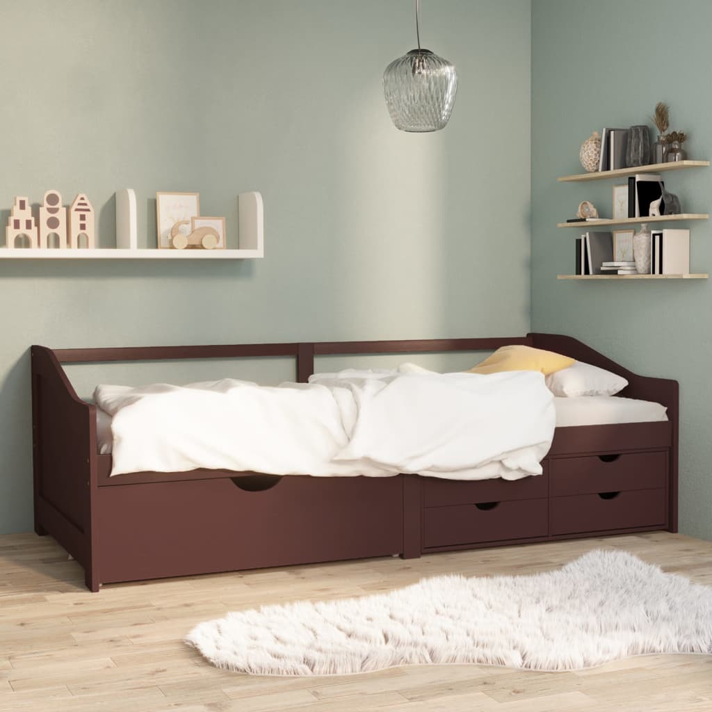 3-Seater Day Bed with Drawers Dark Brown Solid Pinewood 90x200 cm