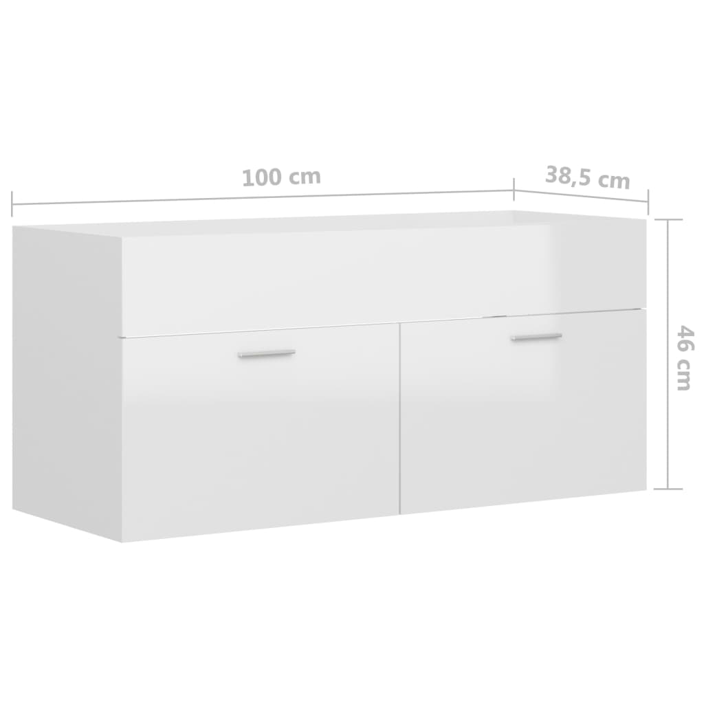 Armoire d'évier Blanc brillant 100x38,5x46 cm Bois d’ingénierie