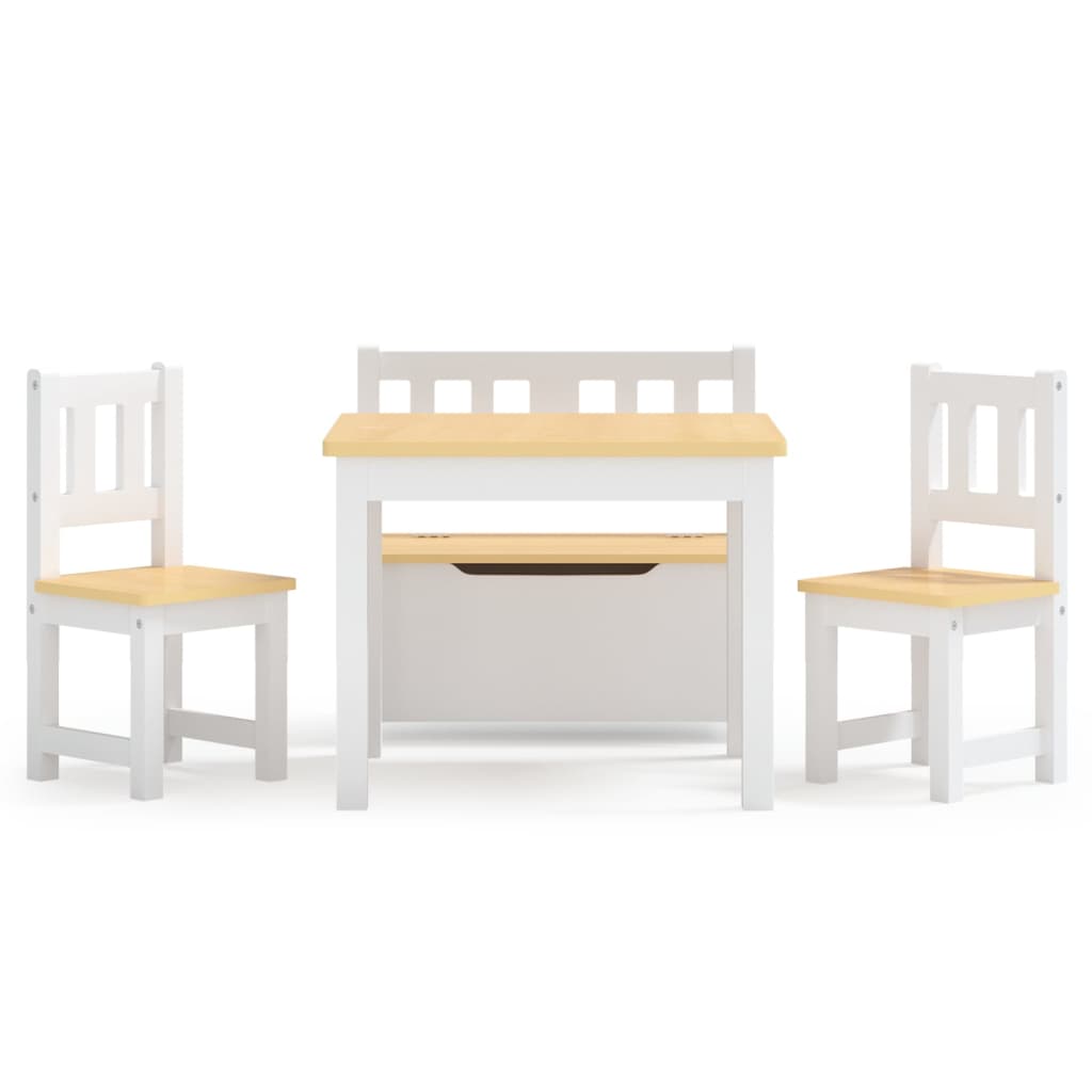 4 Piece Children Table and Chair Set White and Beige MDF