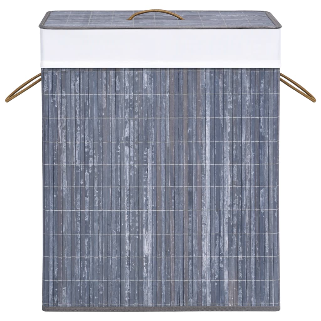 Bambus-Wäschekorb mit 2 Fächern Grau 100 L