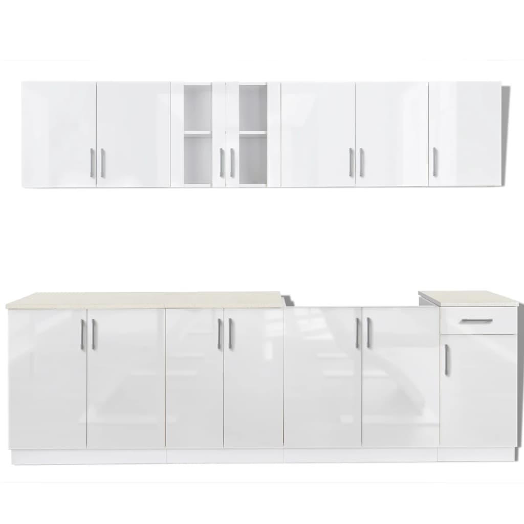 8 Piece Kitchen Cabinet Unit High Gloss White 260 cm