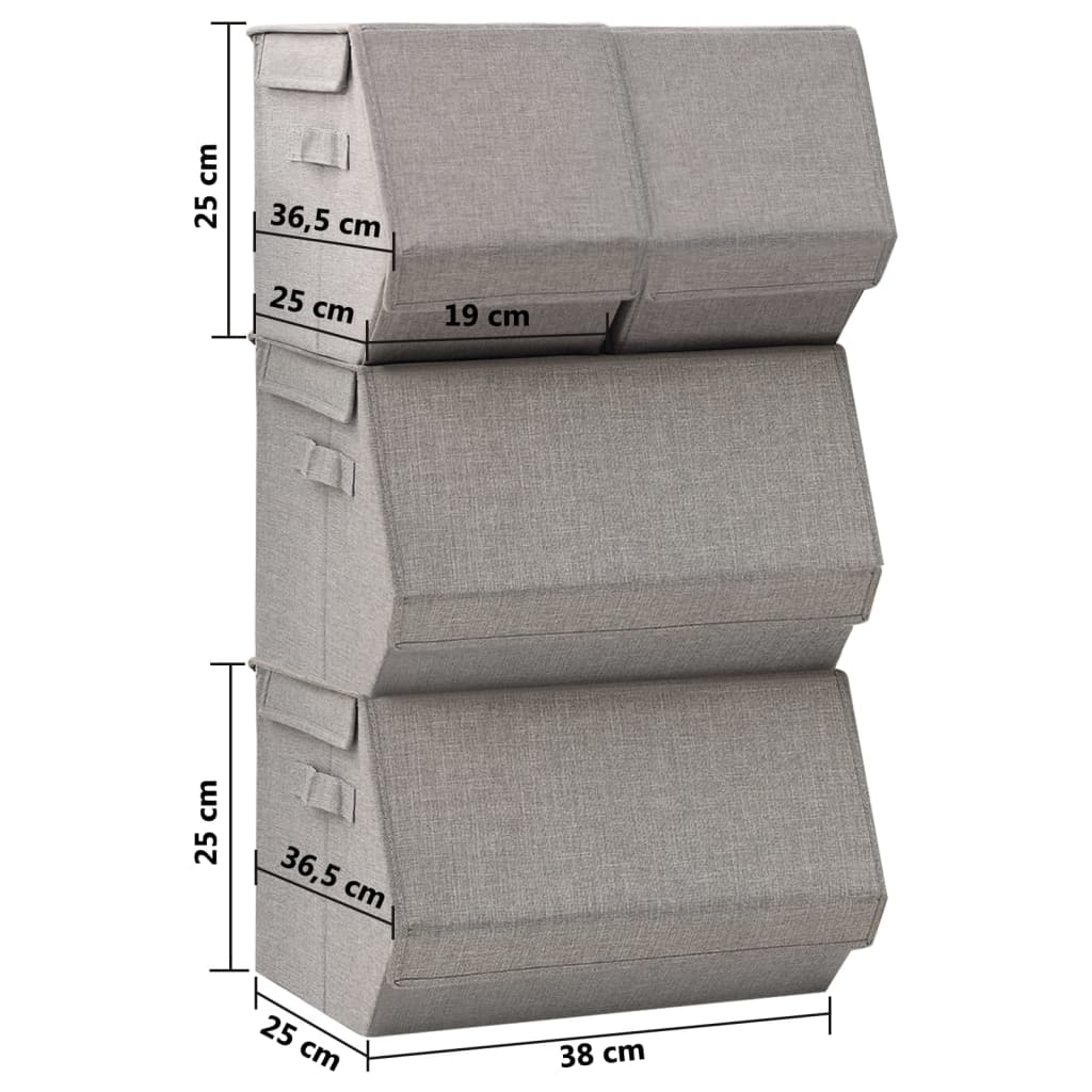 Stackable Storage Box Set of 4 Pieces Fabric Grey