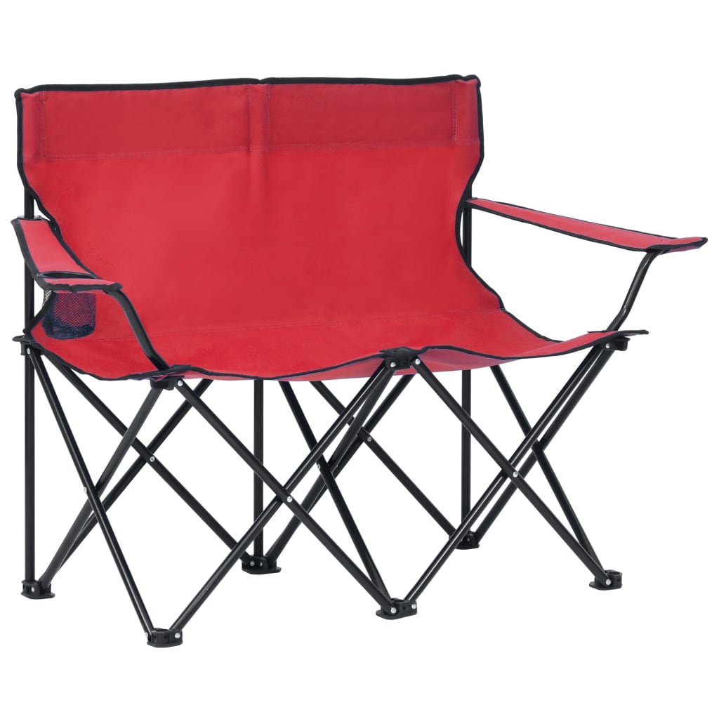 2-Seater Foldable Camping Chair Steel and Fabric Red
