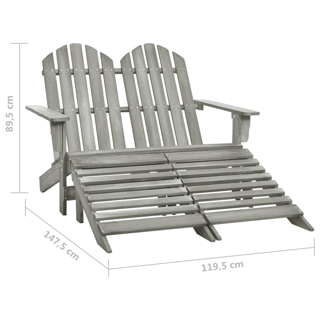 2-Seater Garden Adirondack Chair&Ottoman Fir Wood Grey