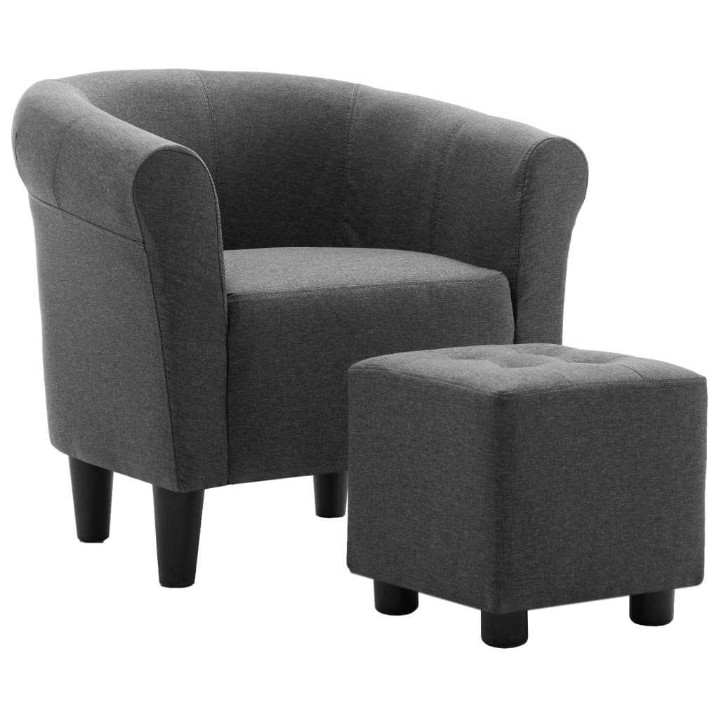 2 Piece Armchair and Stool Set Dark Grey Fabric