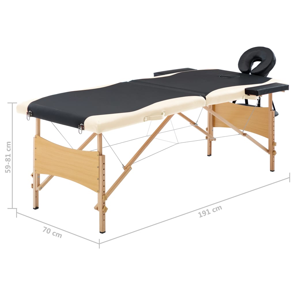 Massageliege Klappbar 2-Zonen mit Holzgestell Schwarz und Beige