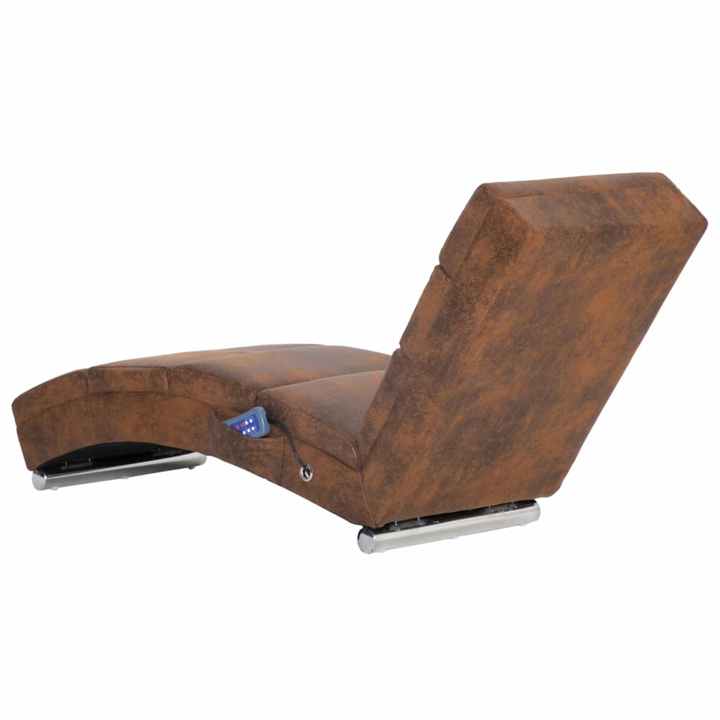 Massage Chaise Longue Brown Faux Suede Leather