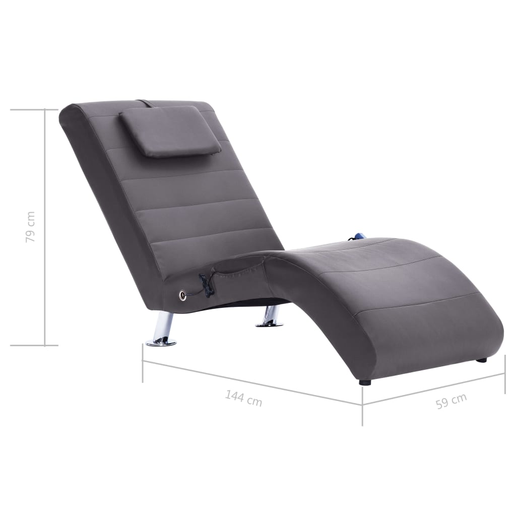 Chaise longue de massage avec oreiller gris similicuir