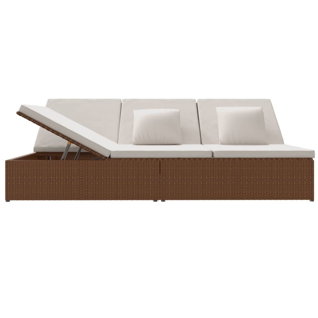 Convertible Sun Bed with Cushions Poly Rattan Brown