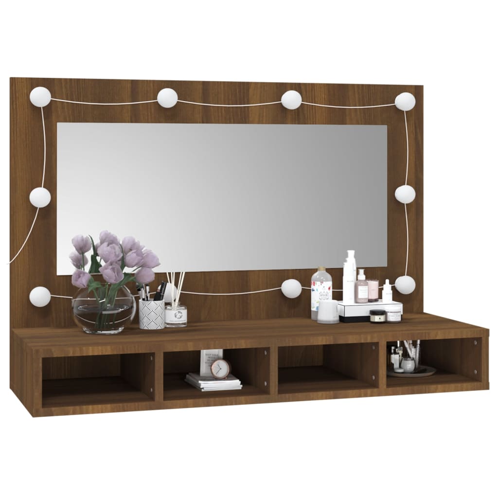 Armoire à miroir avec LED Chêne marron 90x31,5x62 cm