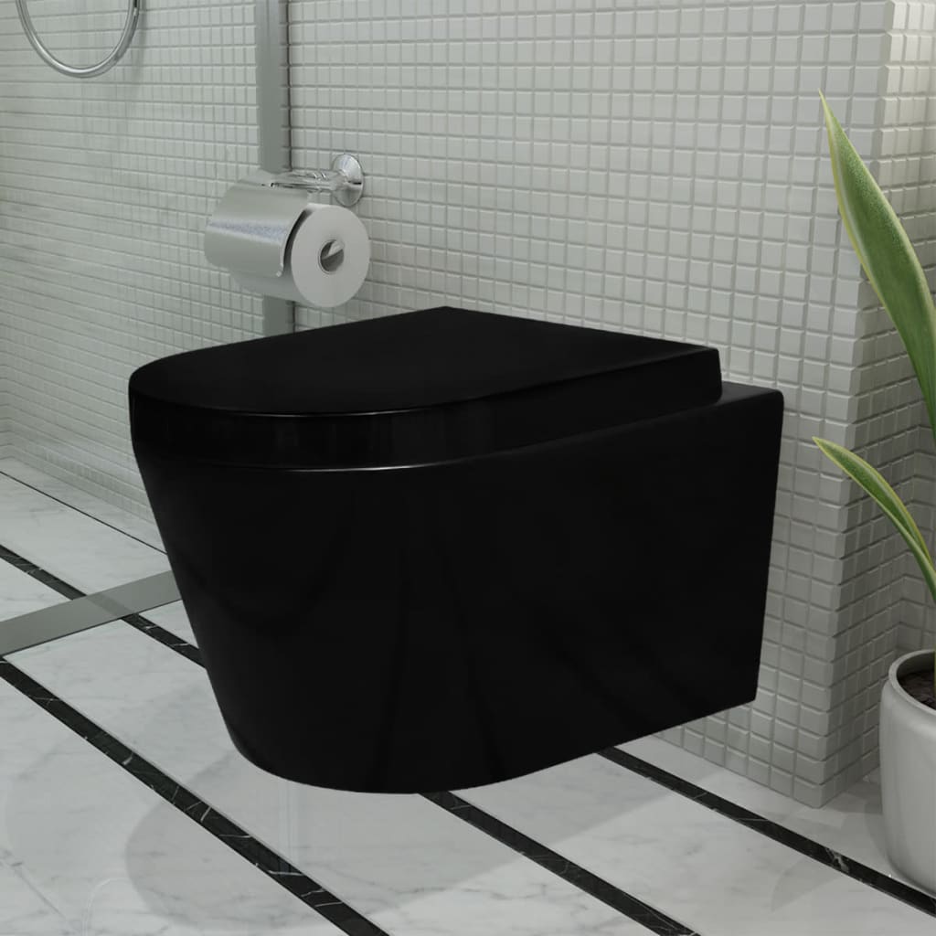 Wandhängende Keramik-Toilette WC mit Absenkautomatik schwarz