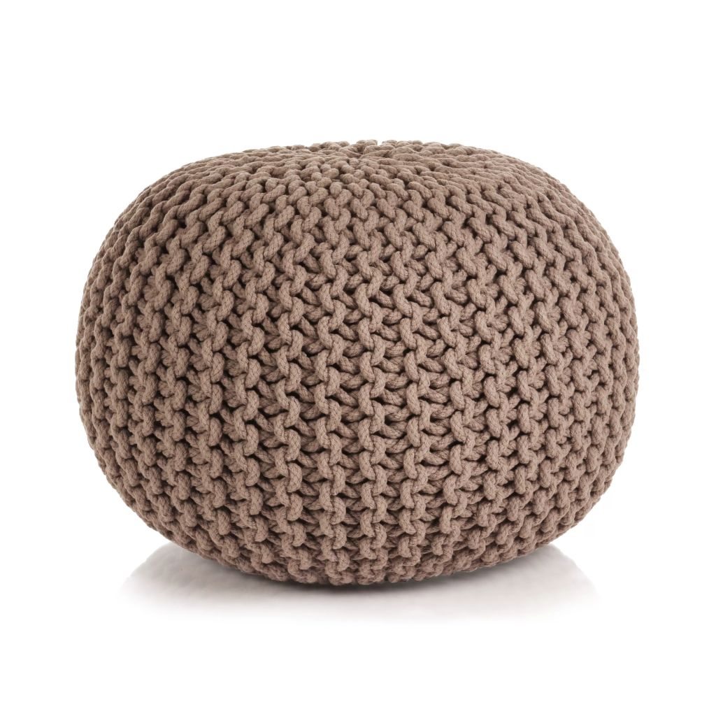 Hand-Knitted Pouffe Cotton 50x35 cm Brown