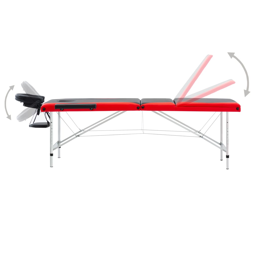  Table de massage pliable 3 zones Aluminium Noir et rouge