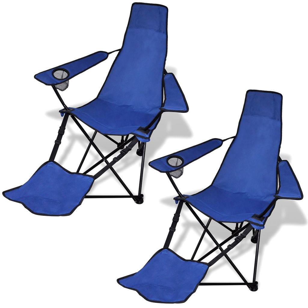 Chaise pliable de camping 2 pcs avec repose-pied bleu