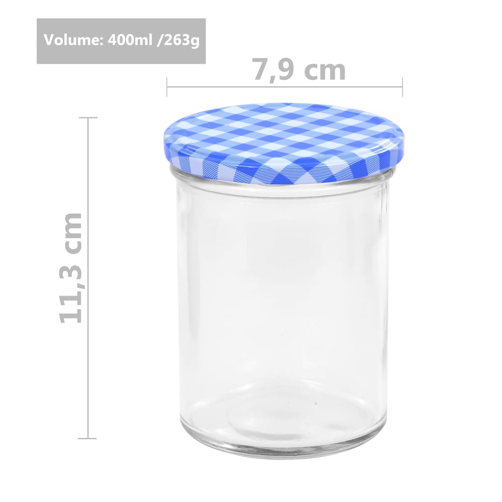Glass Jam Jars with White and Blue Lid 24 pcs 400 ml