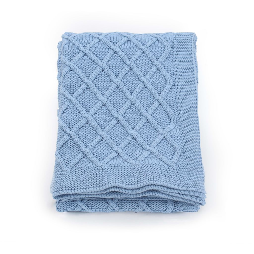 Knitted Throw Blanket Cotton 130x171 cm Plaid Design Blue