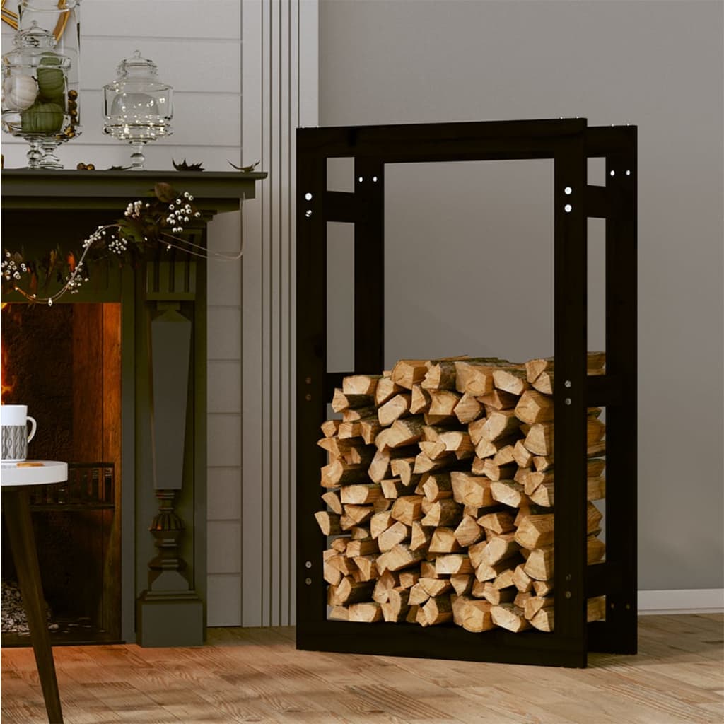 Firewood Rack Black 60x25x100 cm Solid Wood Pine
