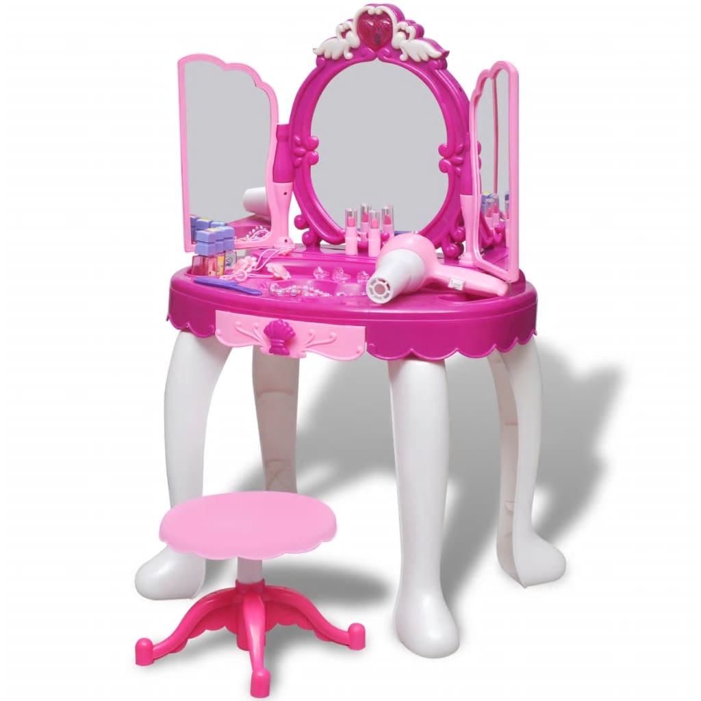 3-Mirror Kids' Playroom Standing Toy Vanity Table with Light/Sound