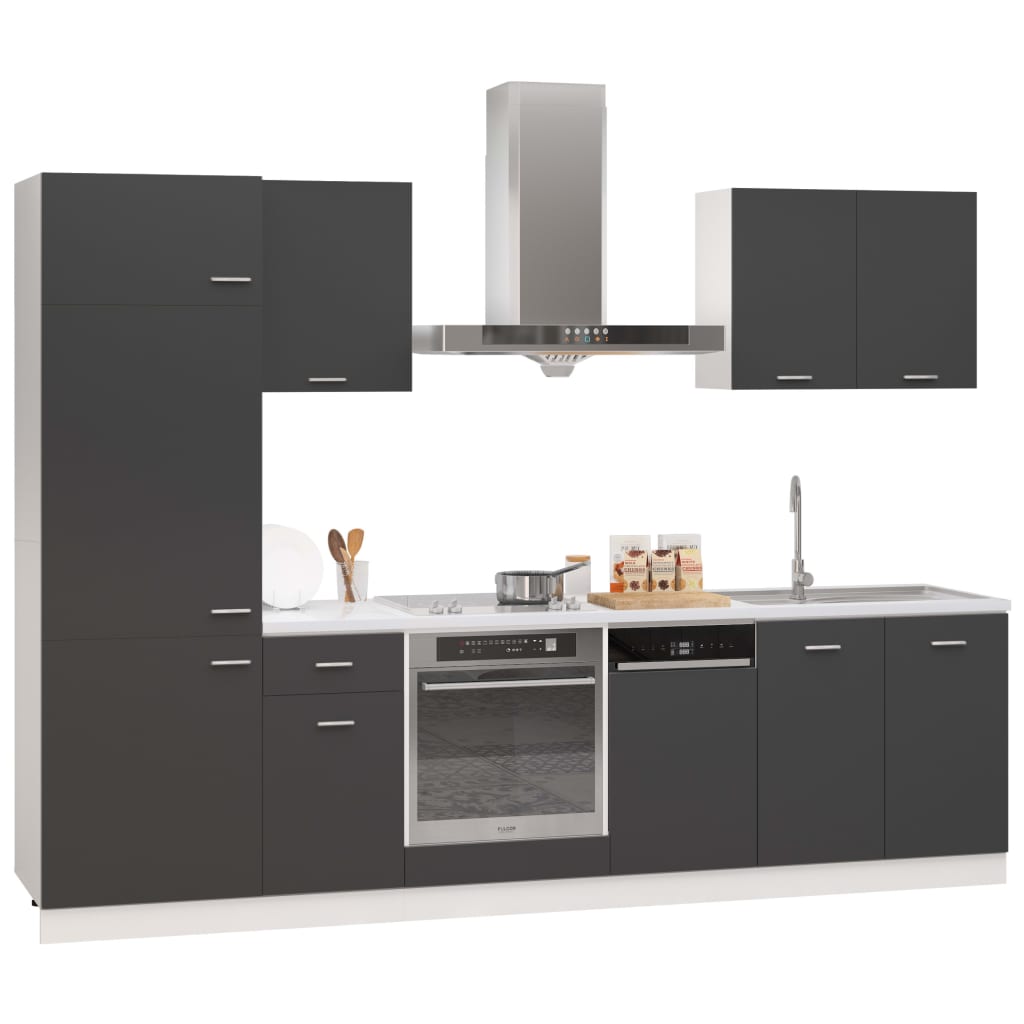 7 Piece Kitchen Cabinet Set Grey Chipboard