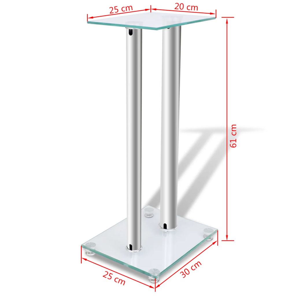 2 pcs Glass Speaker Stand (Each with 2 Silver Pillars)