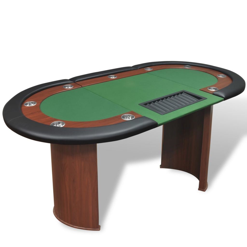 Pokertisch für 10 Spieler mit Dealerbereich und Chipablage Grün 
