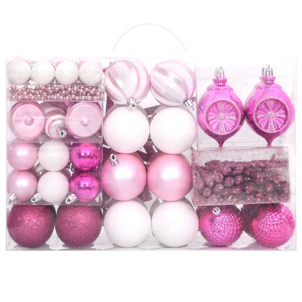 108 Piece Christmas Bauble Set White and Pink