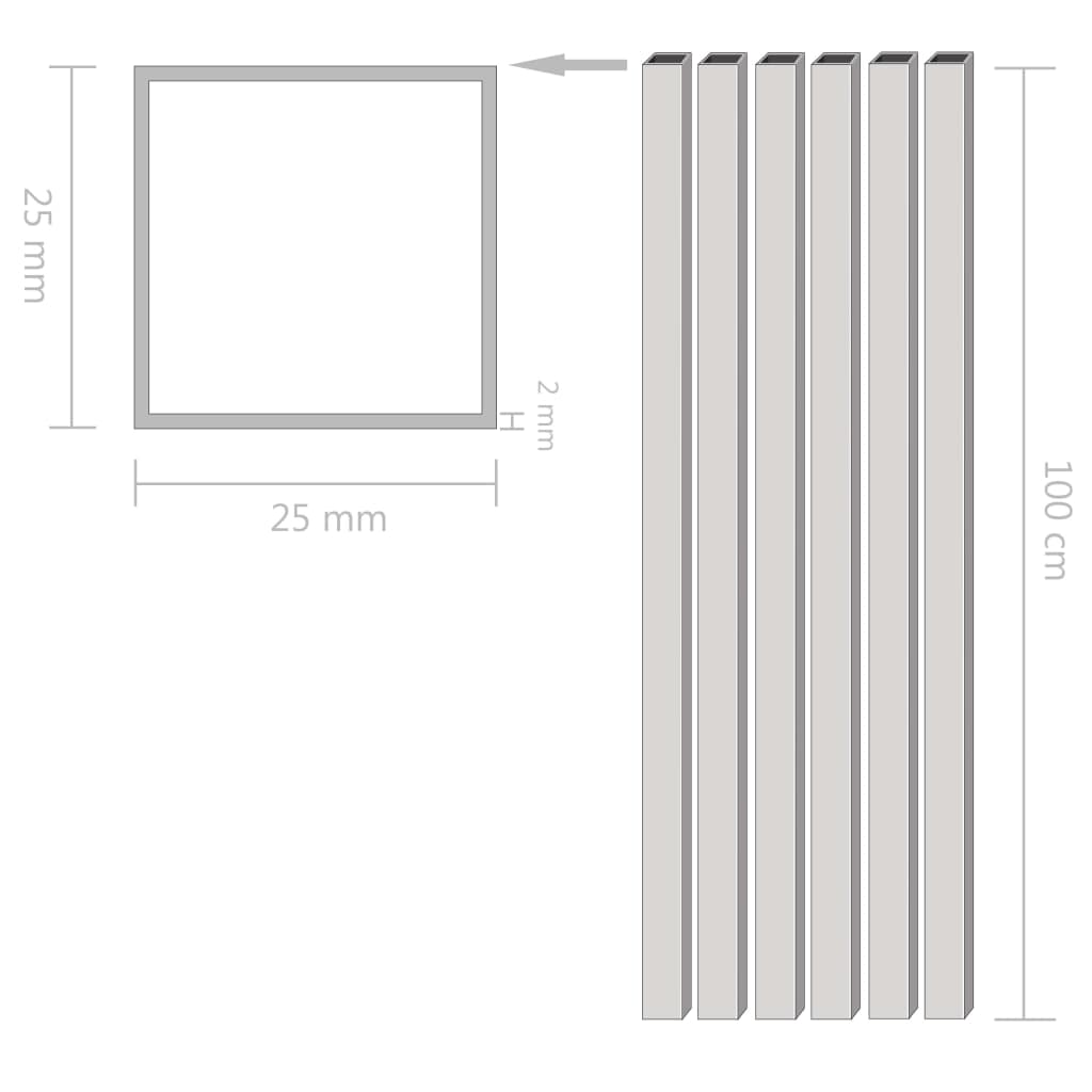 Aluminium-Vierkantrohre 6 Stk. Quadratisch 1 m 25x25x2 mm