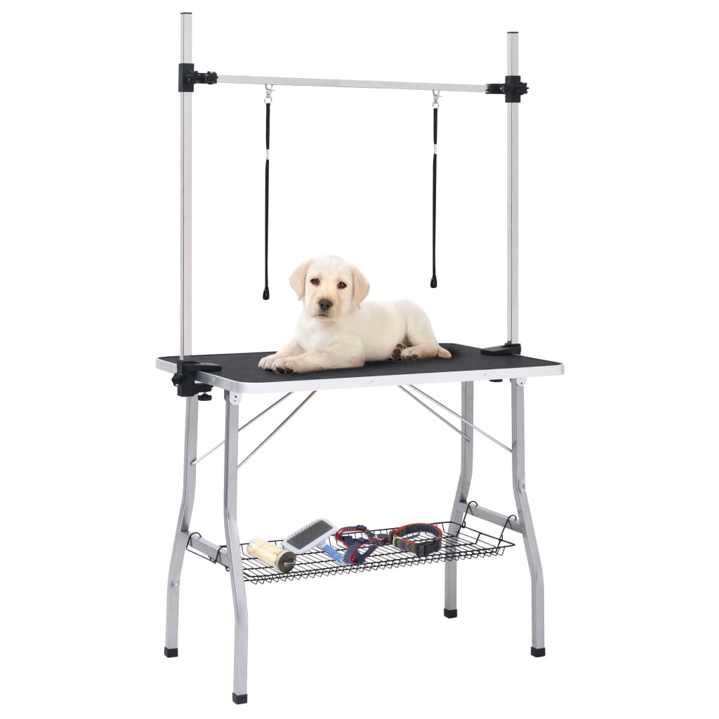 Adjustable Dog Grooming Table with 2 Loops and Basket