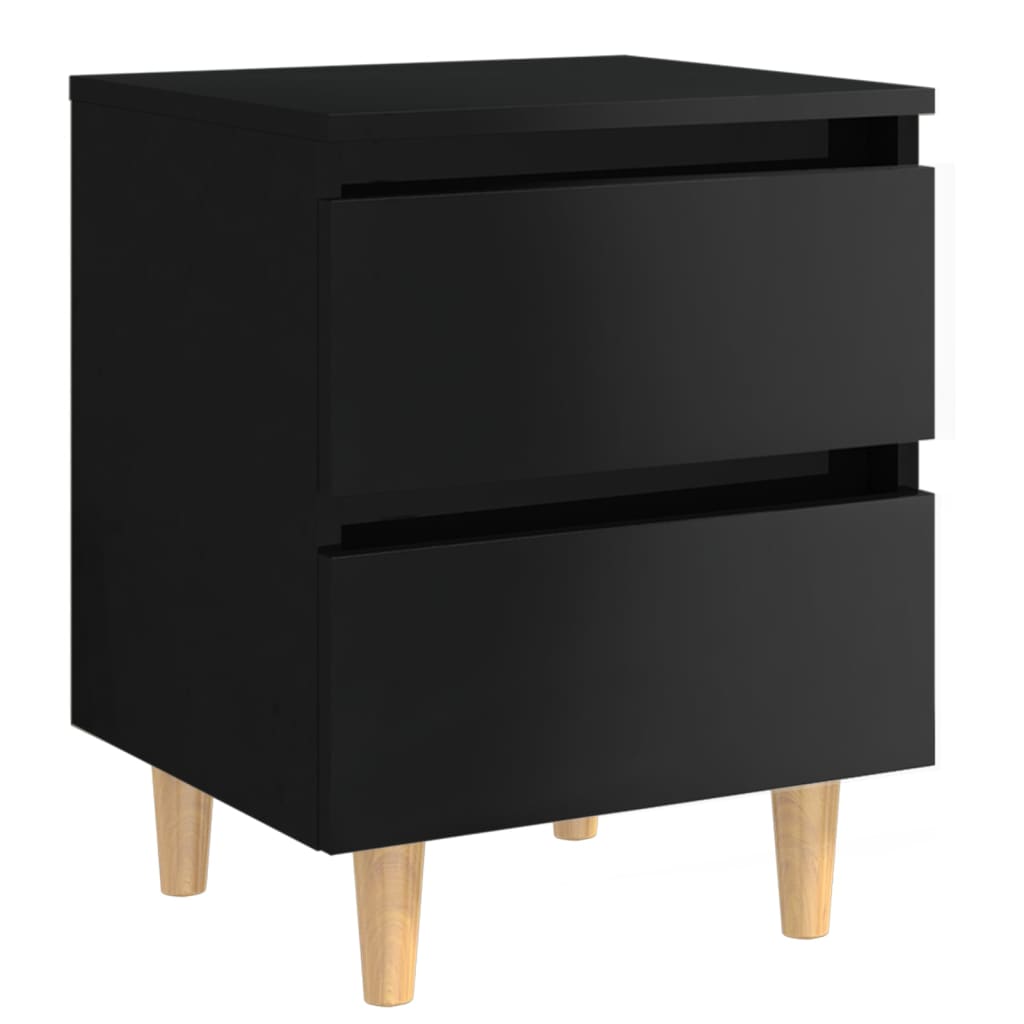 Bed Cabinet & Solid Pinewood Legs High Gloss Black 40x35x50 cm