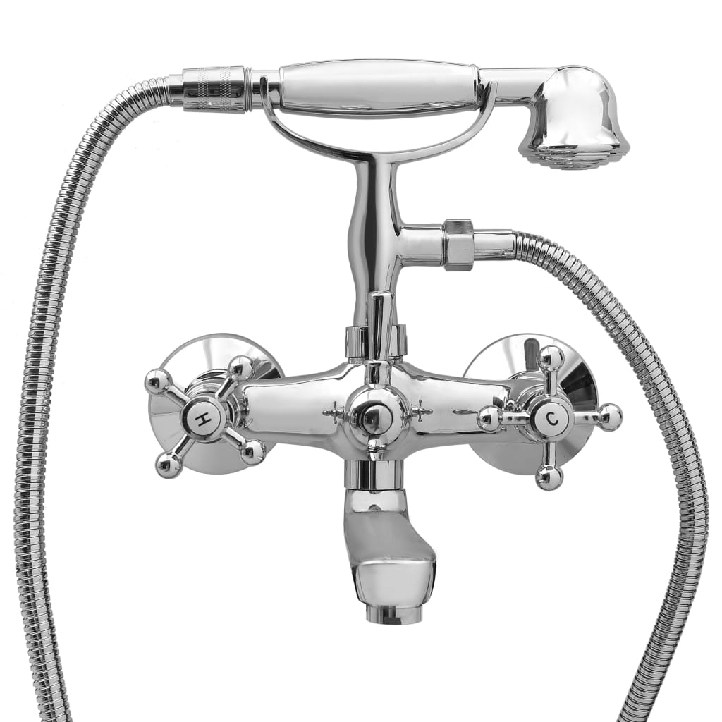 2-Handle Bathtub Faucet + Hand Shower Diverter Chrome Retro