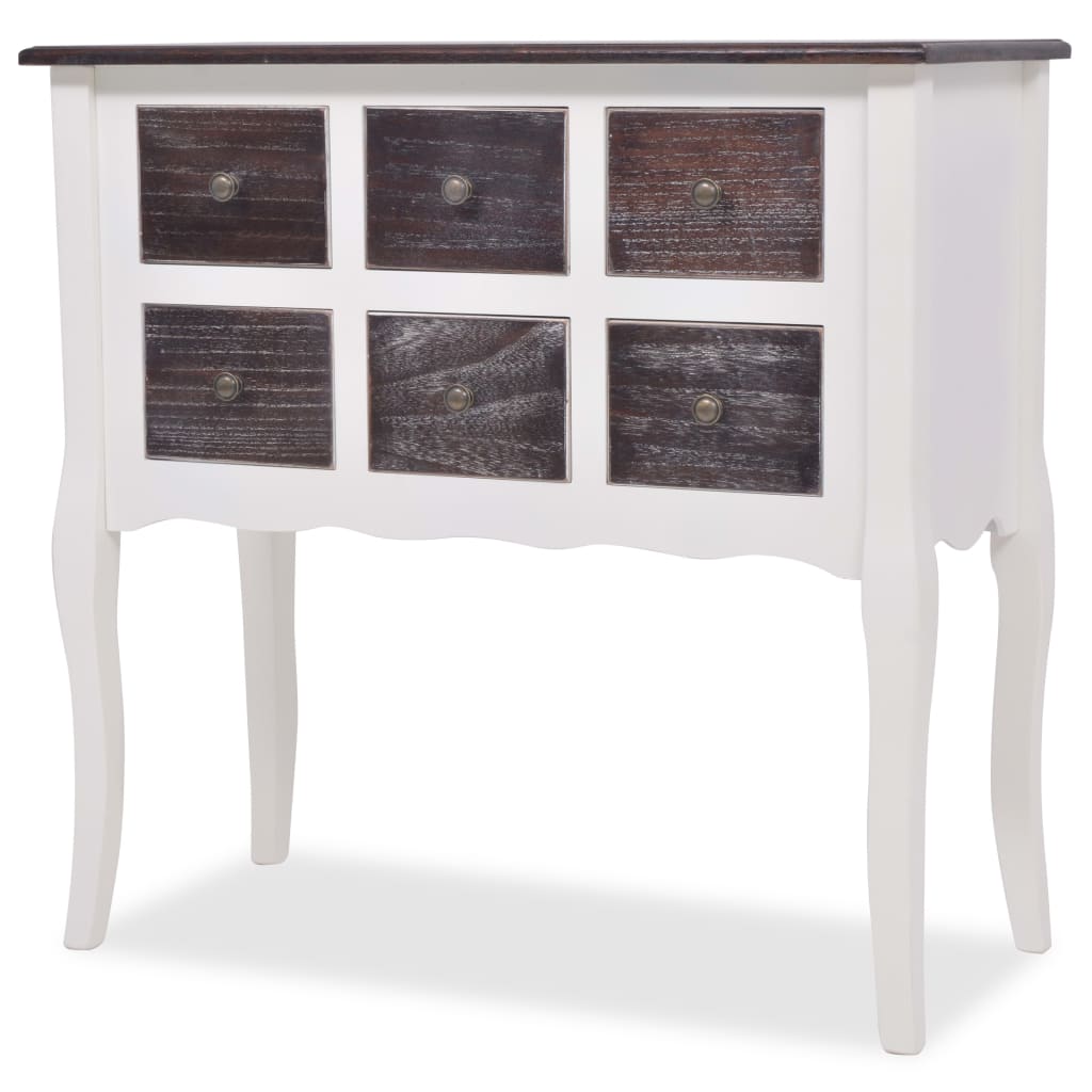 Console Cabinet 6 Drawers Brown and White Wood