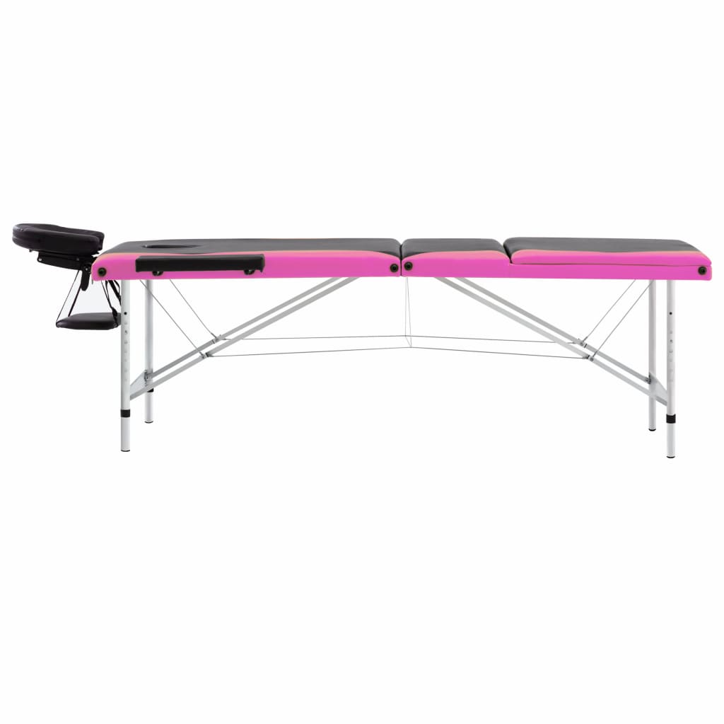 3-Zone Foldable Massage Table Aluminium Black and Pink