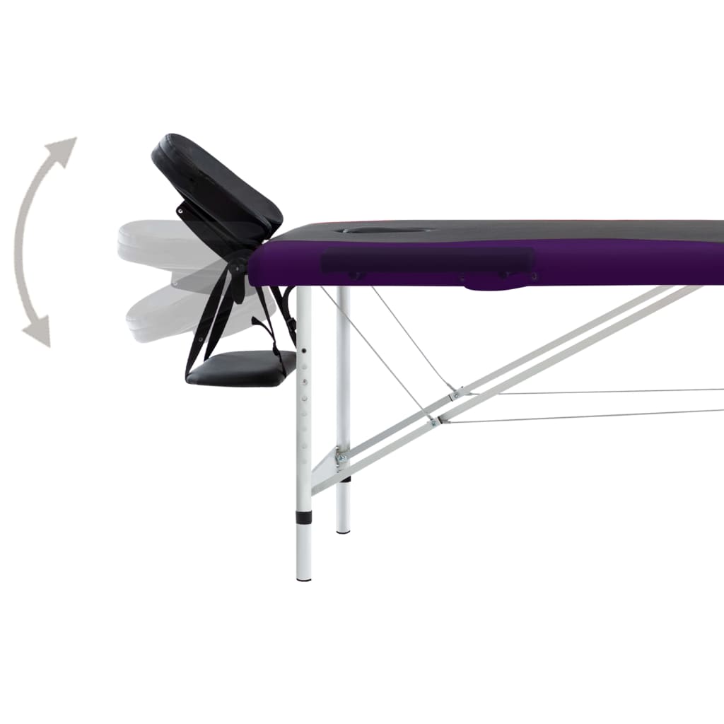 2-Zone Foldable Massage Table Aluminium Black and Purple
