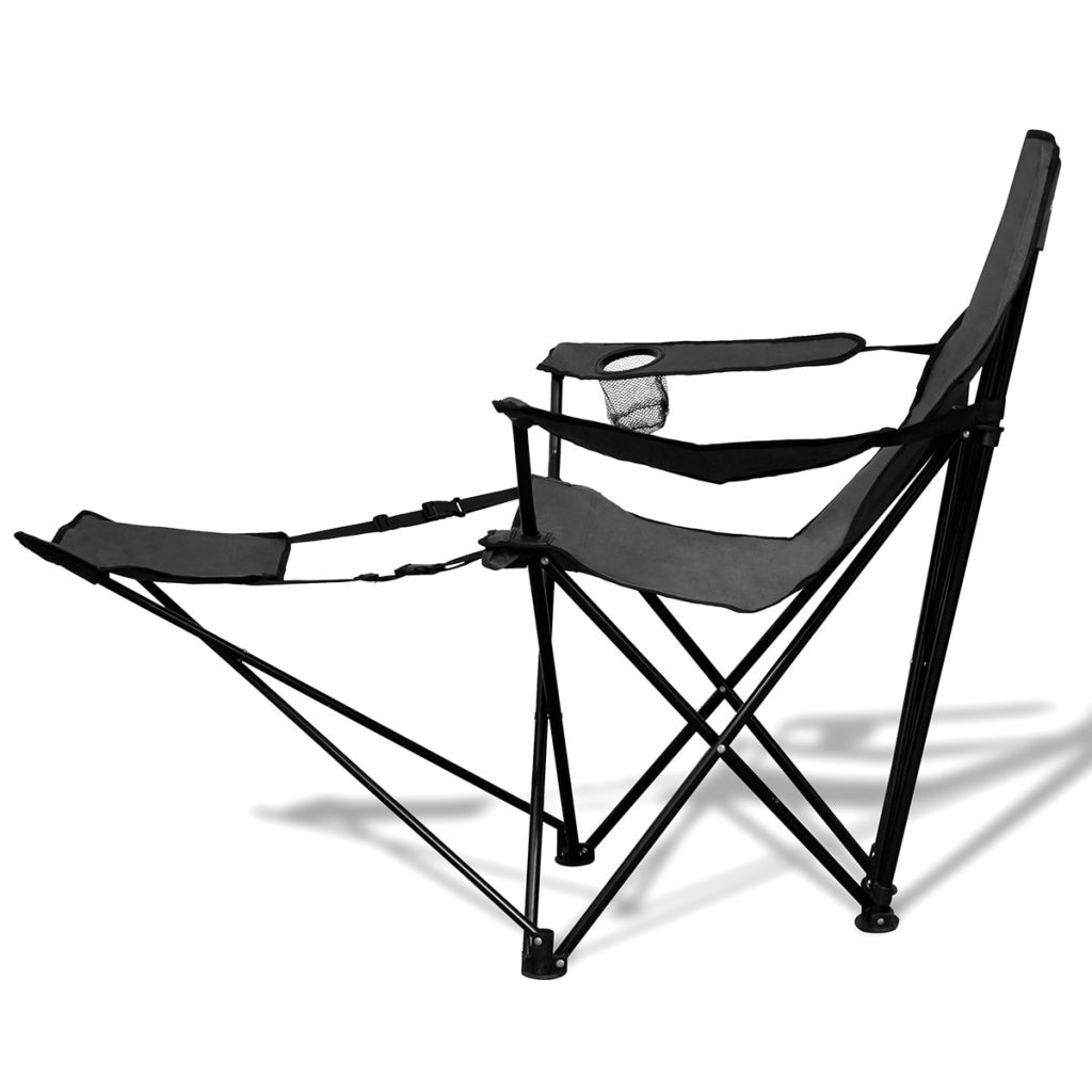Chaise pliable de camping 2 pcs avec repose-pied gris