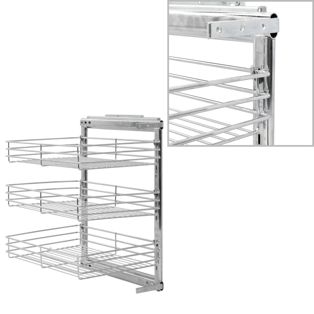 3-Tier Pull-out Kitchen Wire Basket Silver 47x35x56 cm