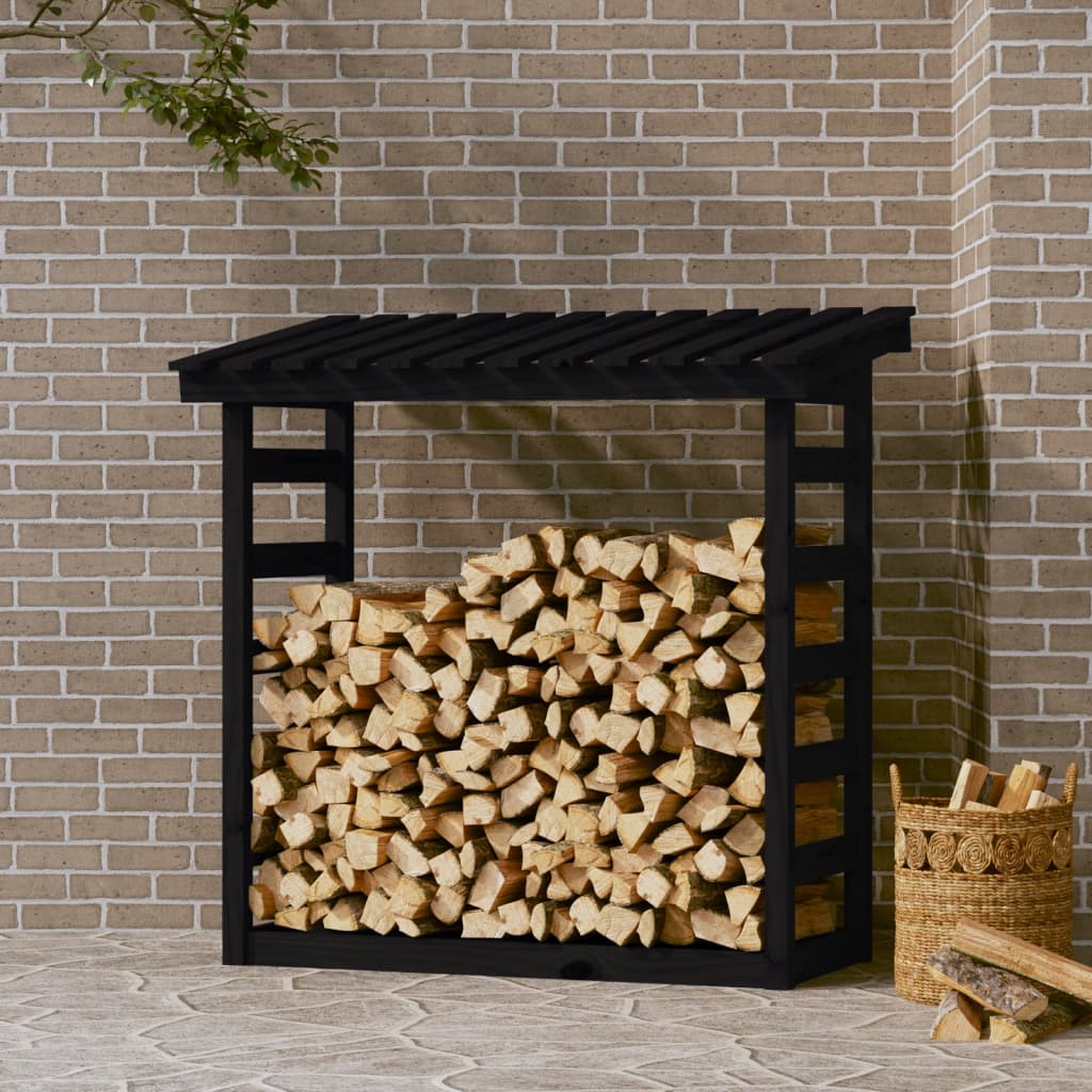 Firewood Rack Black 108x64.5x110 cm Solid Wood Pine