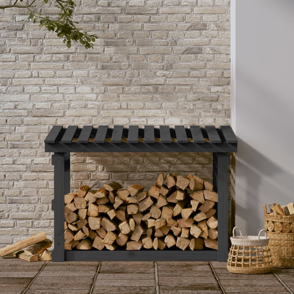 Firewood Rack Grey 108x64.5x77 cm Solid Wood Pine