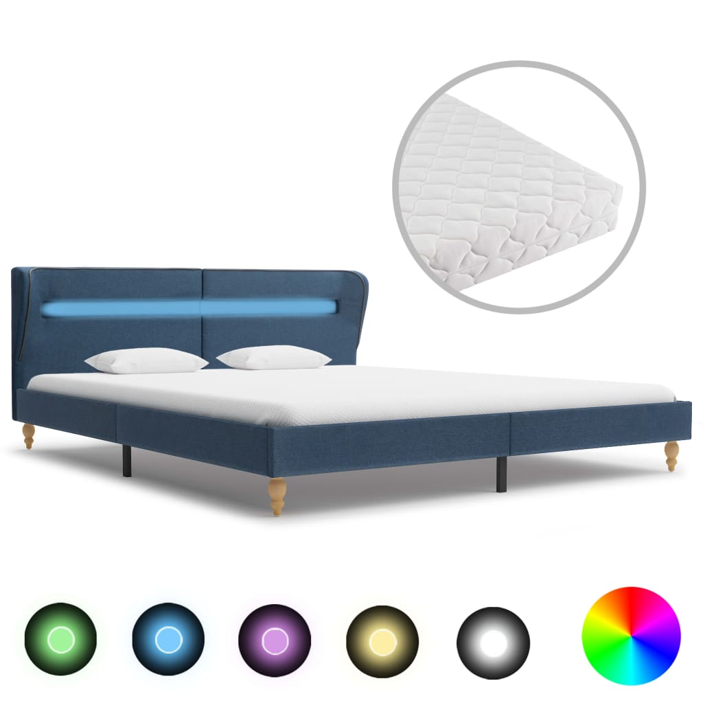 Bett mit LED und Matratze Blau Stoff 180×200 cm