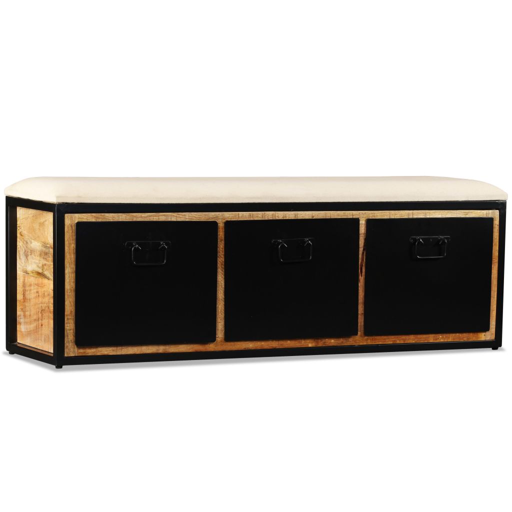 Storage Bench with 3 Drawers Solid Mango Wood 120x30x40 cm