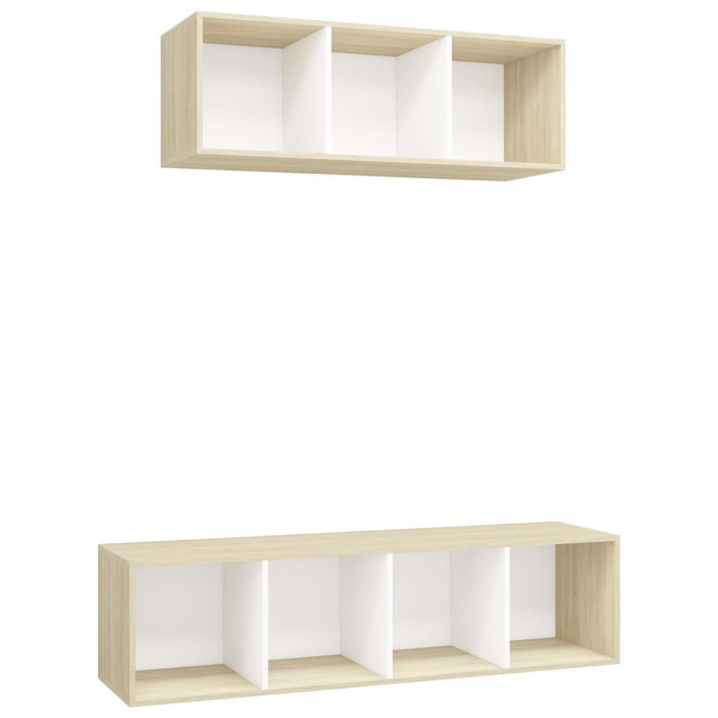 2 Piece TV Cabinet Set White and Sonoma Oak Engineered Wood