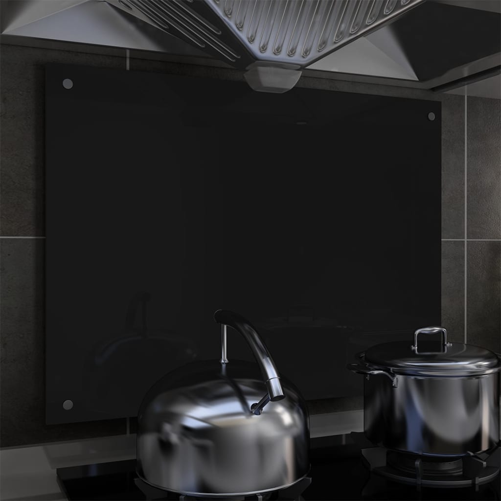 Kitchen Backsplash Black 80x60 cm Tempered Glass