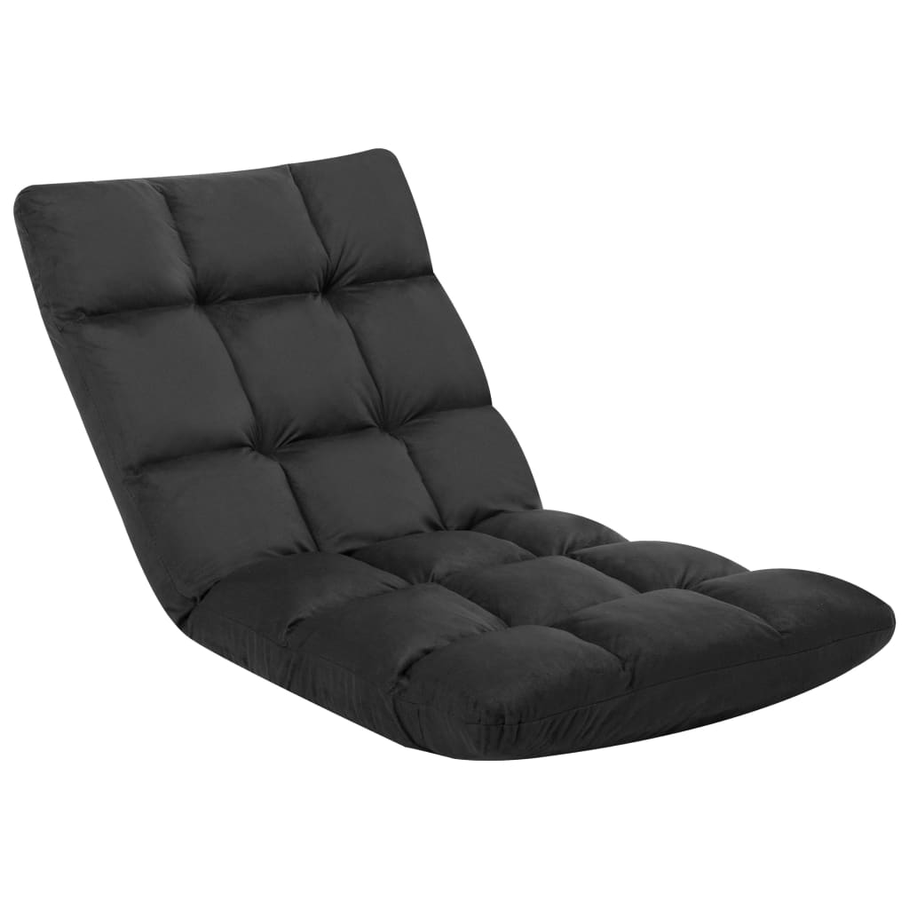 Folding Floor Chair Black Microfibre