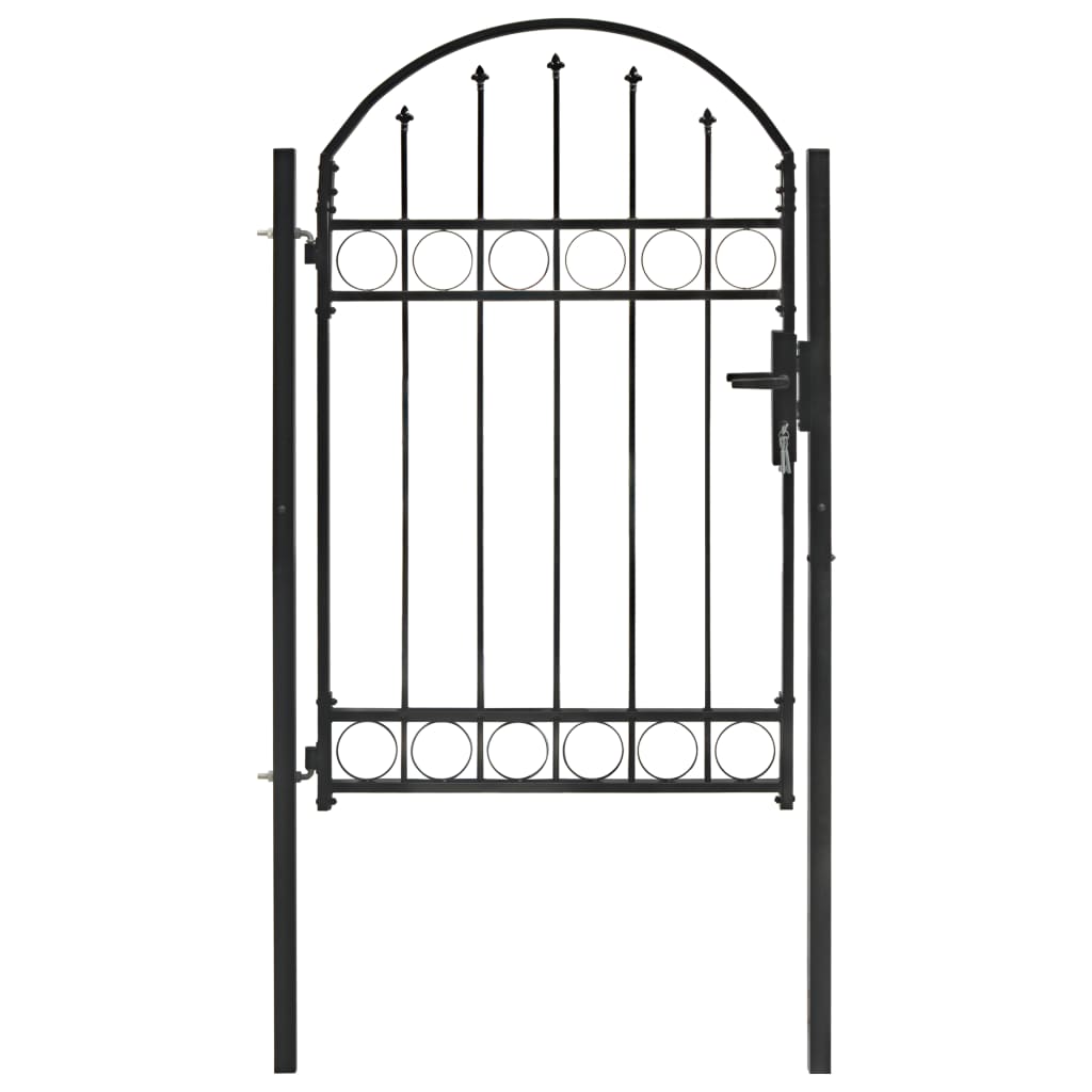Fence Gate with Arched Top Steel 100x150 cm Black
