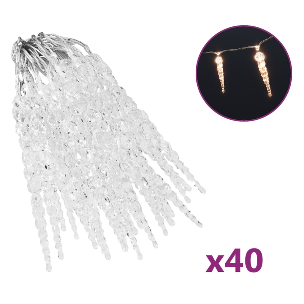 Eiszapfen-Lichterkette 40 Stk.Warmweiss Acryl Fernbedienung