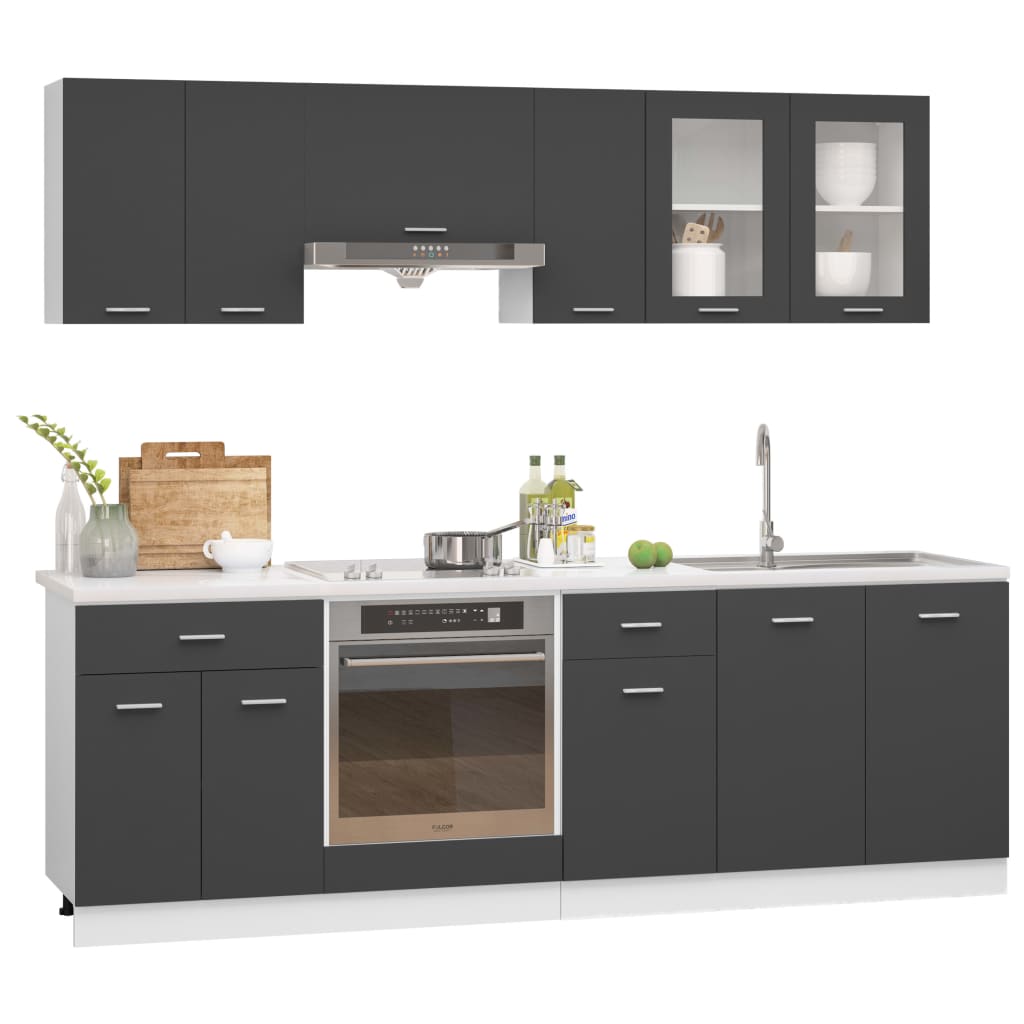 8 Piece Kitchen Cabinet Set Grey Engineered Wood