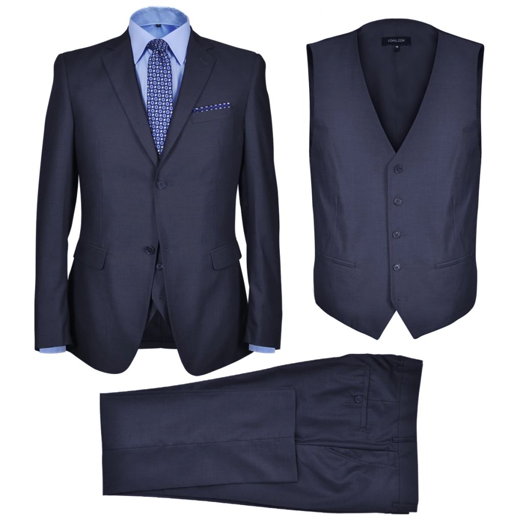 3 Piece Men's Business Suit Size 56 Navy Blue