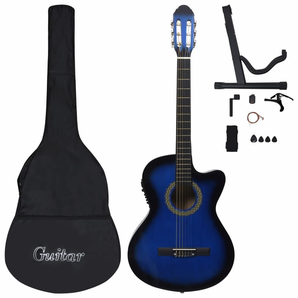 12 Piece Western Guitar Set with Equalizer and 6 Strings Blue